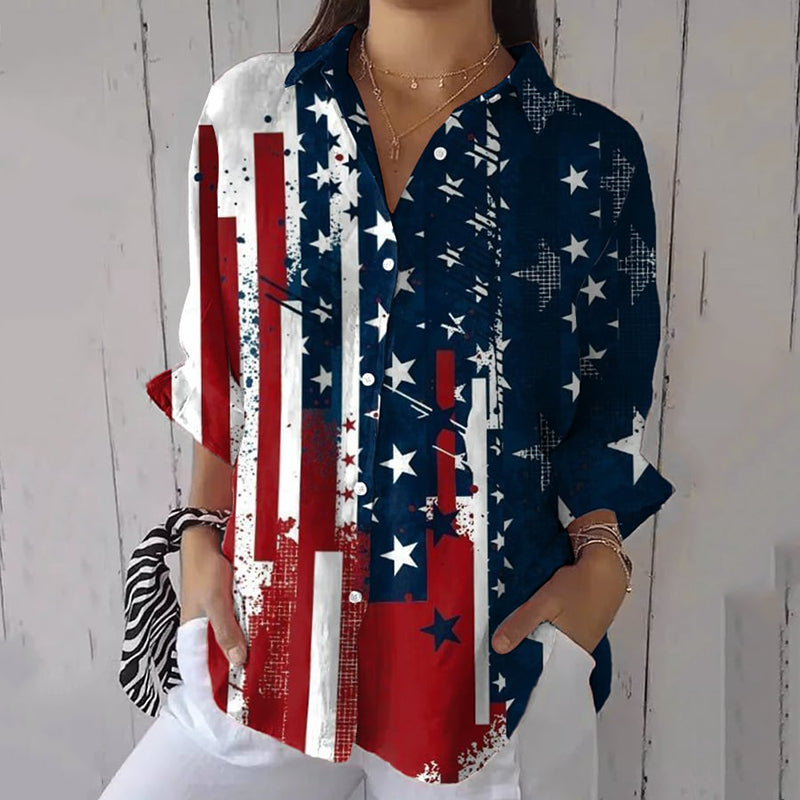 Women's Retro Independence Day Print Casual Shirt