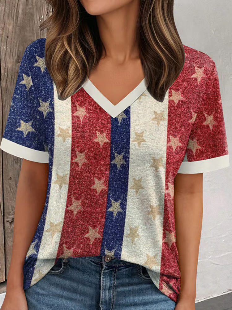 Women's Retro Independence Day Prints Short-sleeved T-shirt