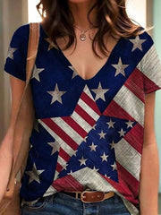 Women's Casual American Flag Stars Short Sleeve T-shirt