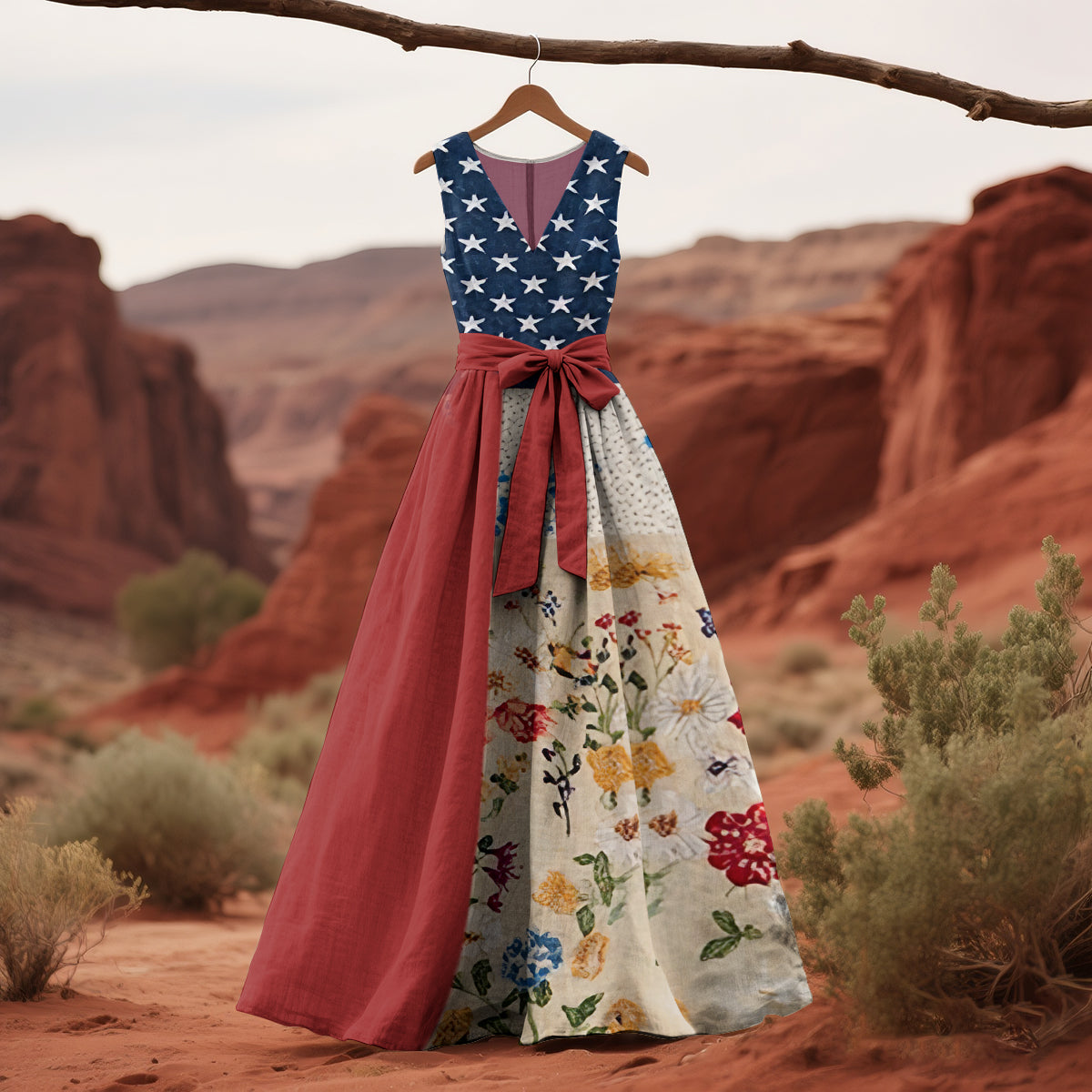 Women's Vintage Independence Day Flag Print Sleeveless Casual Dress