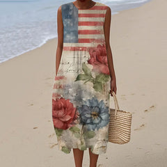 Women's Vintage Independence Day Print Design Midi Tank Dress