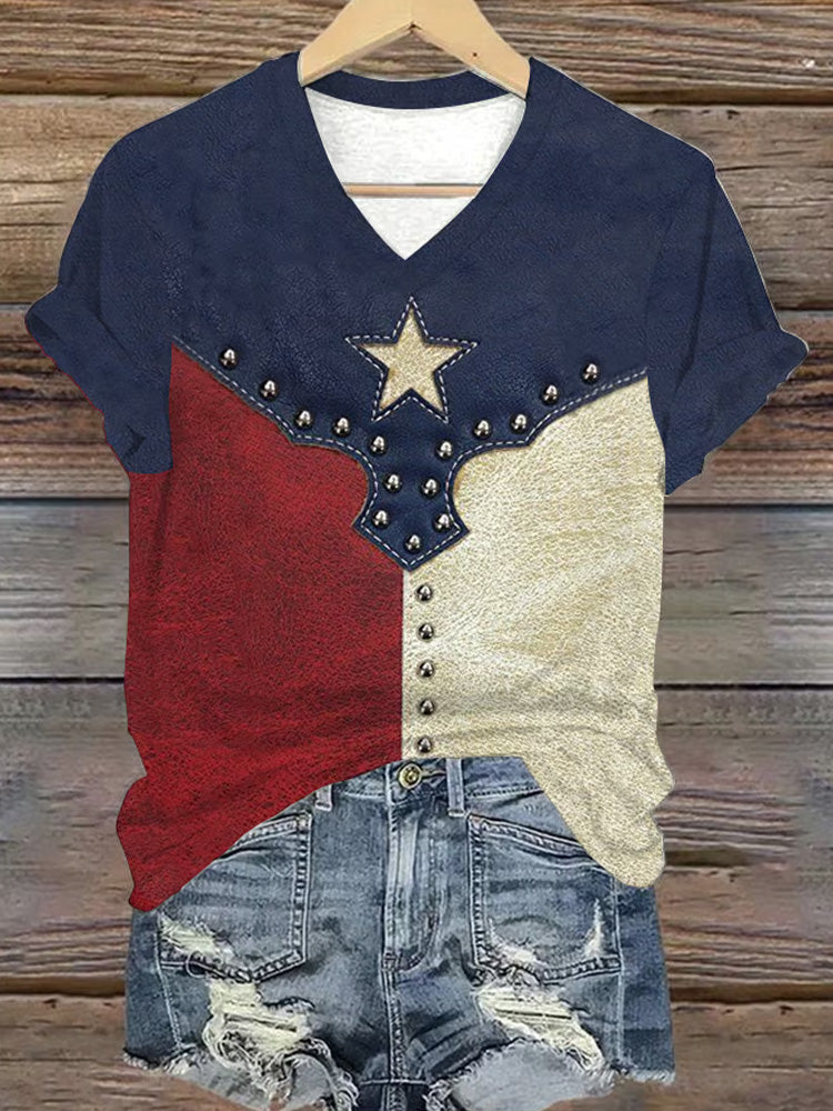 Women's Independence Day Printed V-neck T-shirt