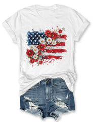 Floral American Flag 4th Of July T-shirt