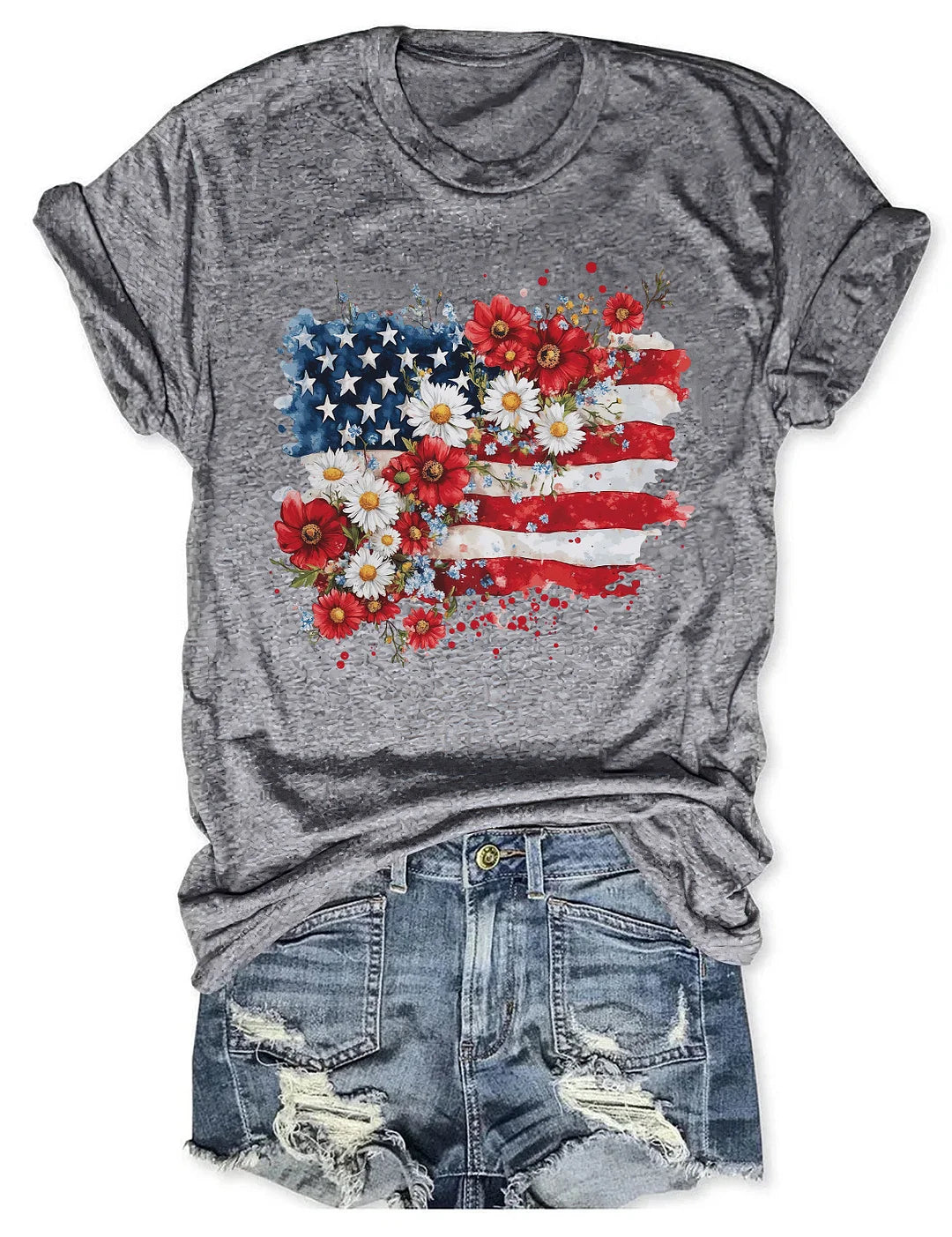 Floral American Flag 4th Of July T-shirt