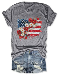 Floral American Flag 4th Of July T-shirt
