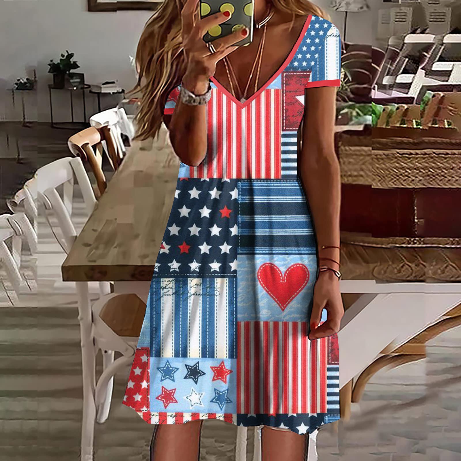 Women's Independence Day Flag Patch Print Dress