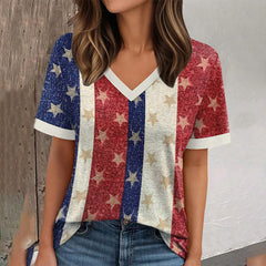 Women's Retro Independence Day Prints Short-sleeved T-shirt