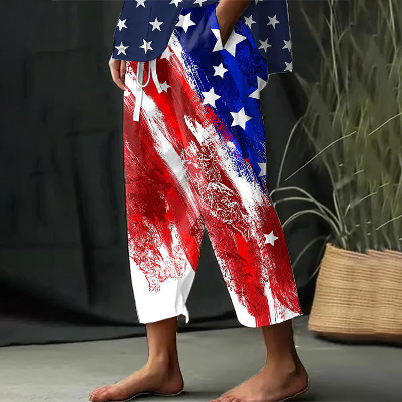 Women's Retro Independence Day Print Wide Leg Pants