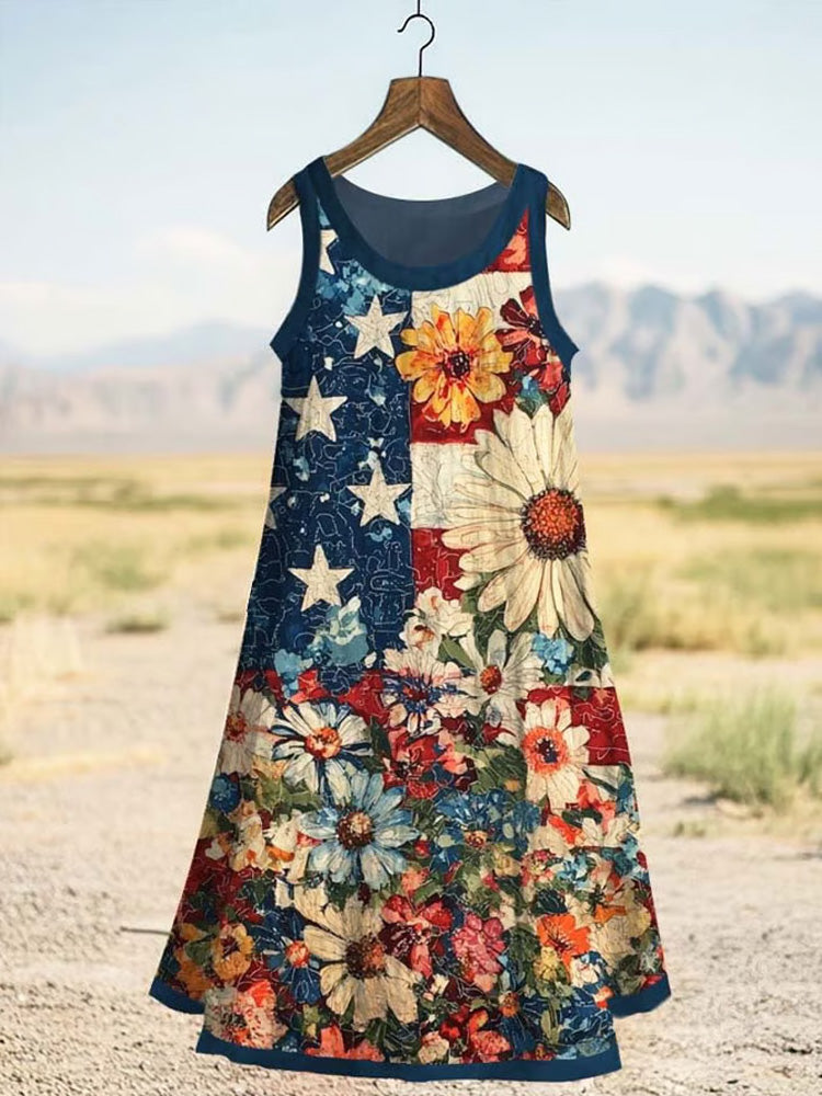 Women's Vintage Independence Day Linen Blend Tank Dress