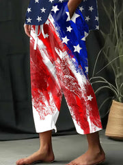 Women's Retro Independence Day Print Wide Leg Pants