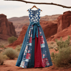 Women's Vintage Independence Day Floral Art Print Sleeveless Dress