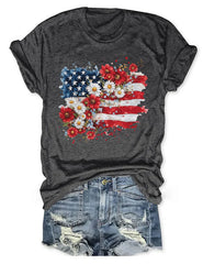 Floral American Flag 4th Of July T-shirt