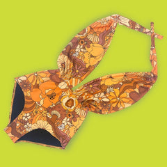 Orange Brown Floral Mushroom Hippy Trippy One Piece