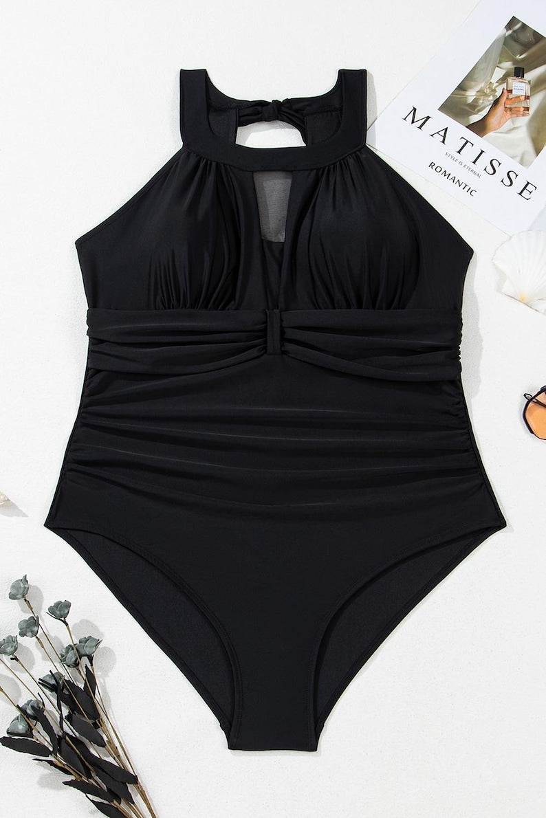 Plus Size Black Halter Swimsuit – One Piece Plus Size Swimsuit