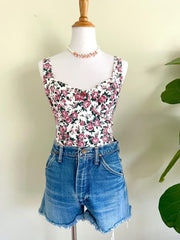 Vintage 90s Cotton Pink Rose Romantic One Piece Swimsuit