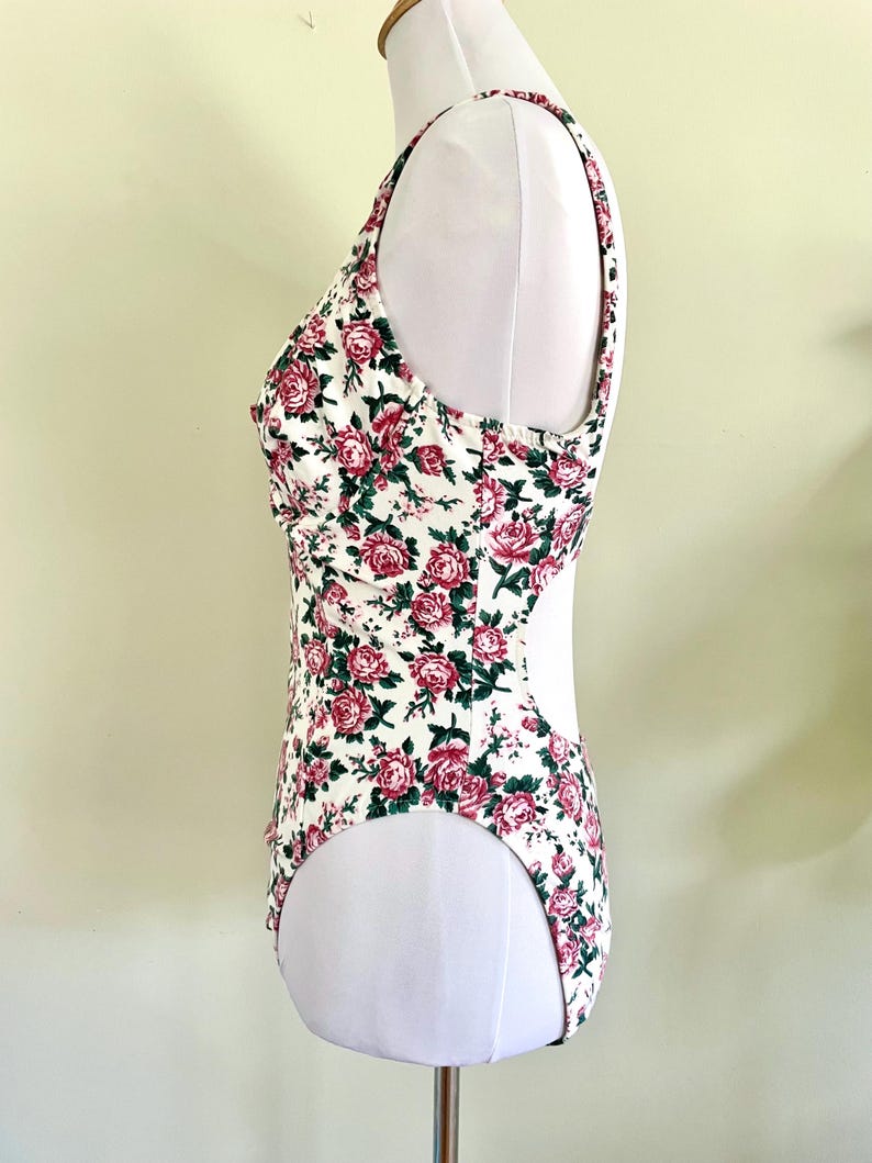 Vintage 90s Cotton Pink Rose Romantic One Piece Swimsuit