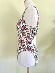 Vintage 90s Cotton Pink Rose Romantic One Piece Swimsuit