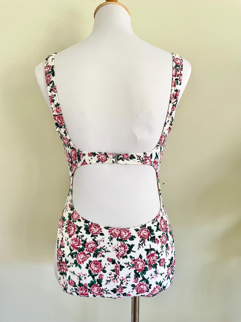 Vintage 90s Cotton Pink Rose Romantic One Piece Swimsuit