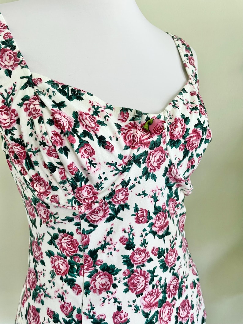 Vintage 90s Cotton Pink Rose Romantic One Piece Swimsuit